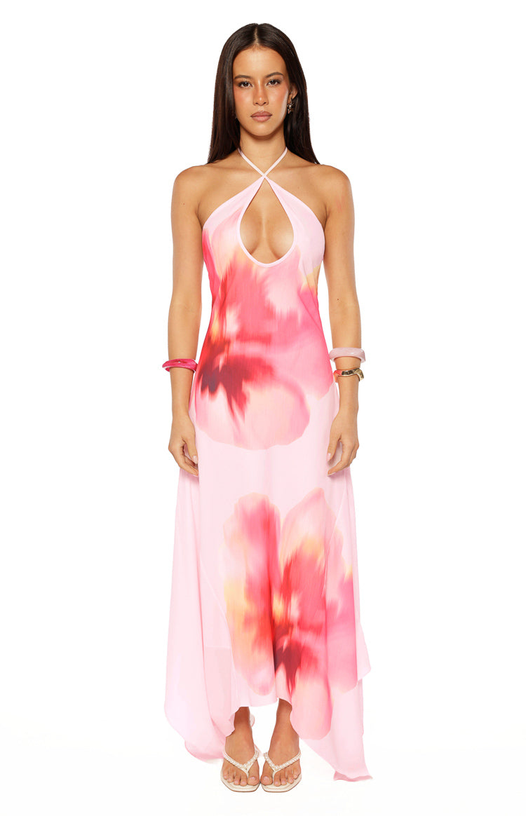 Elowen Pink Floral Halter Maxi Dress