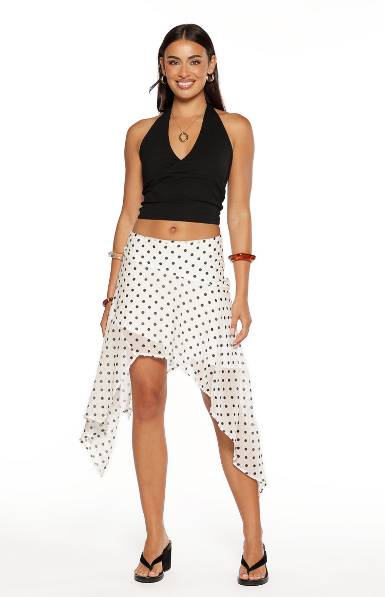 Khalea White Polka Dot Hanky Hem Midi Skirt