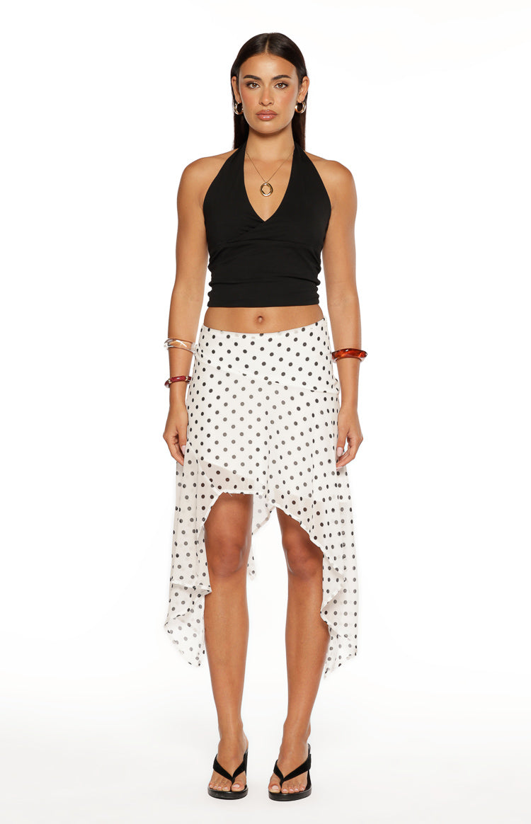 Khalea White Polka Dot Hanky Hem Midi Skirt